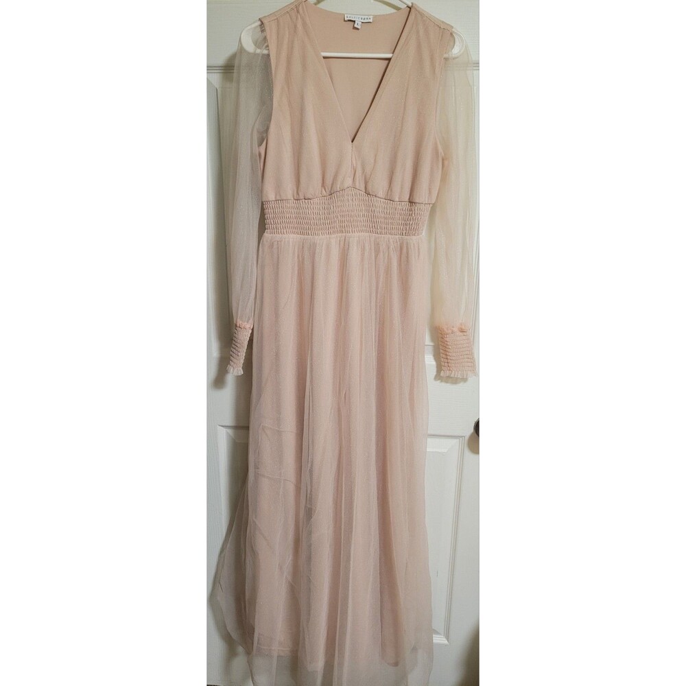 Baltic Born Gown Pink Octavia Shimmer Tulle Size Large Sheer Balloon Sleeves